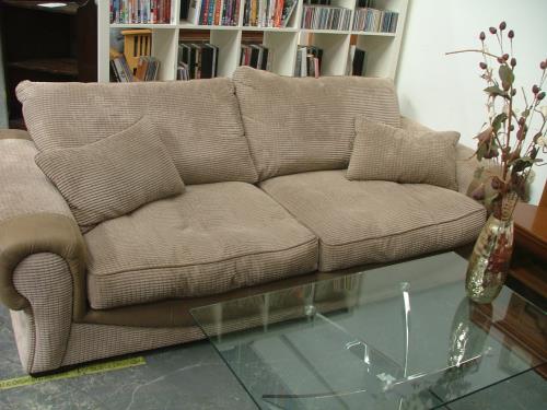 Fabric + Leather 3 Seater Sofa