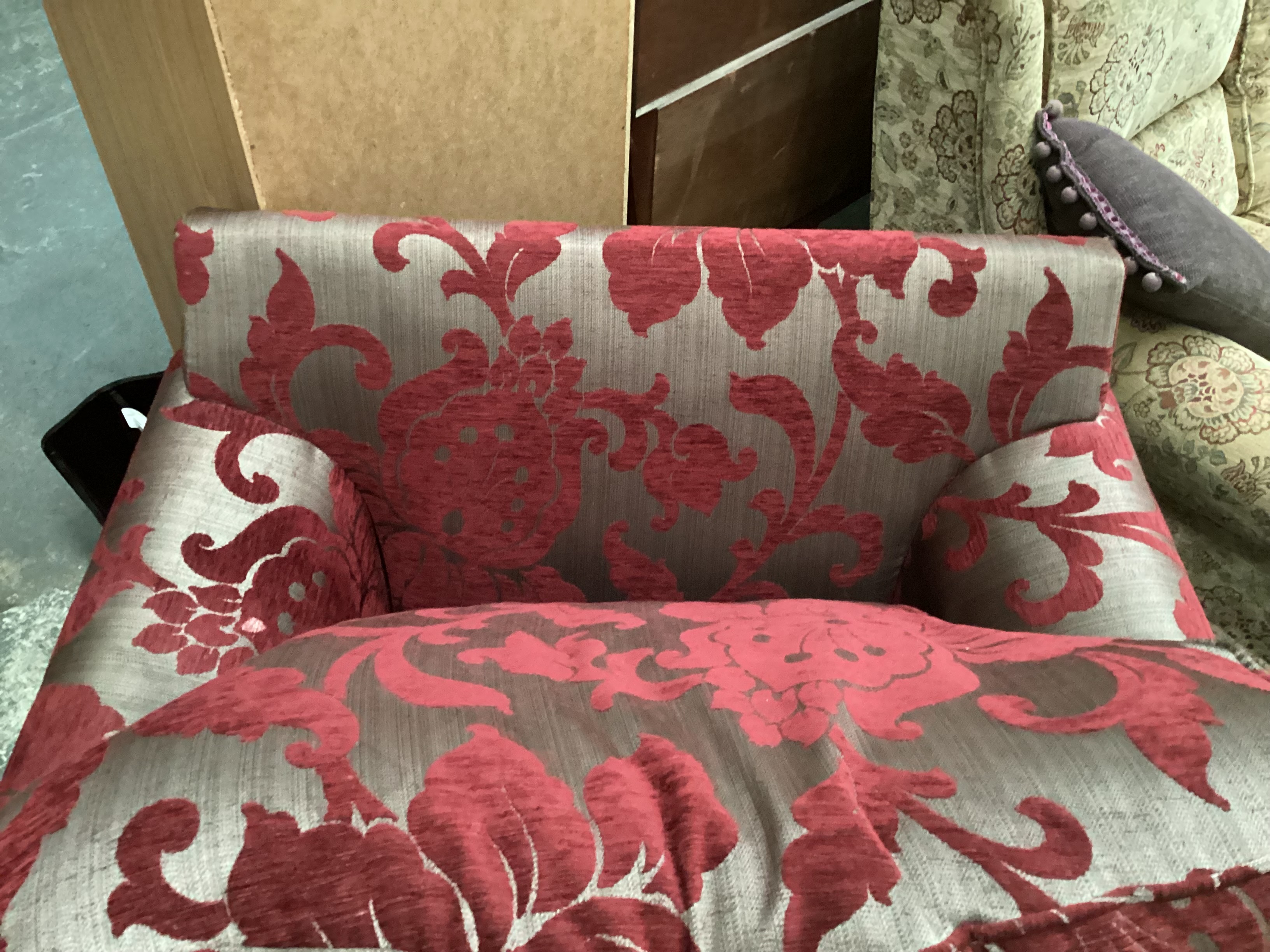 Red & Taupe Floral Armchair