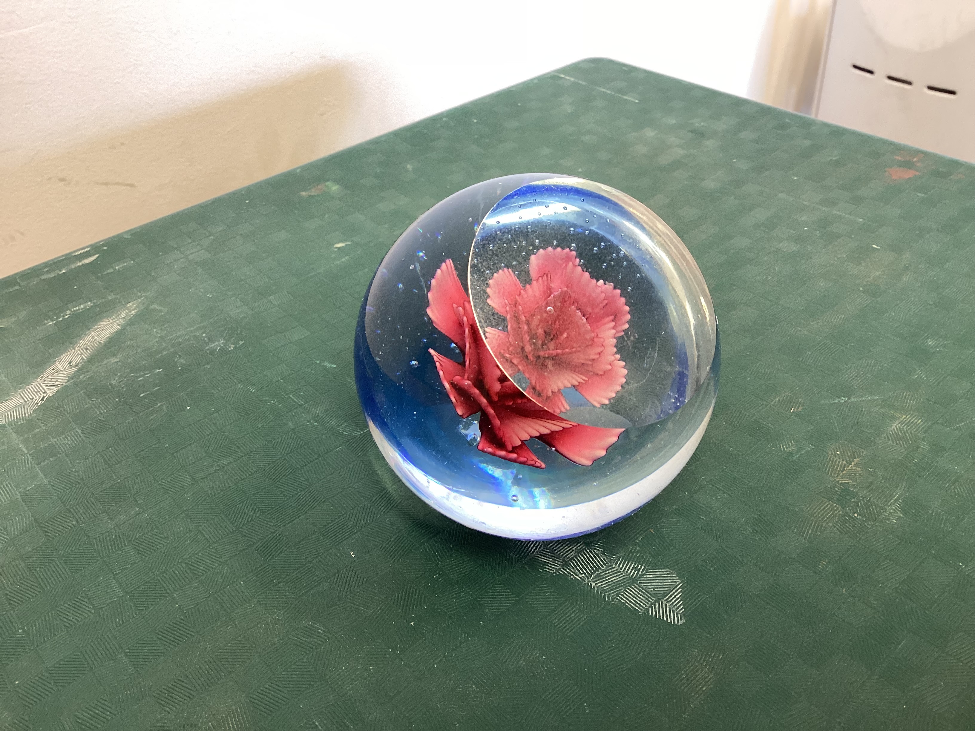 Glass 'Pink Flower' Paperweight