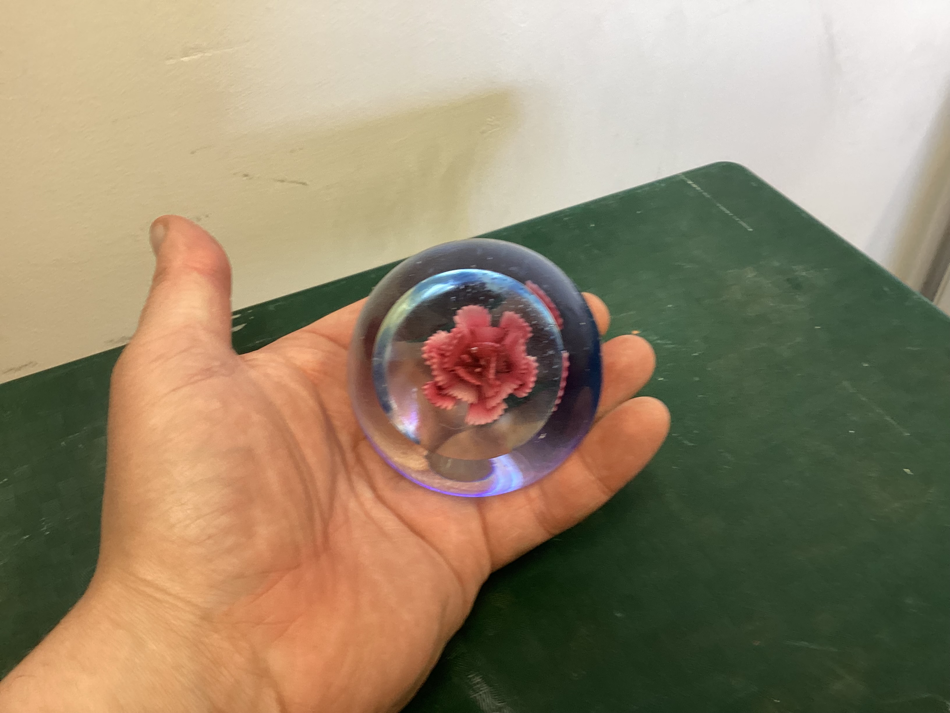 Glass 'Pink Flower' Paperweight