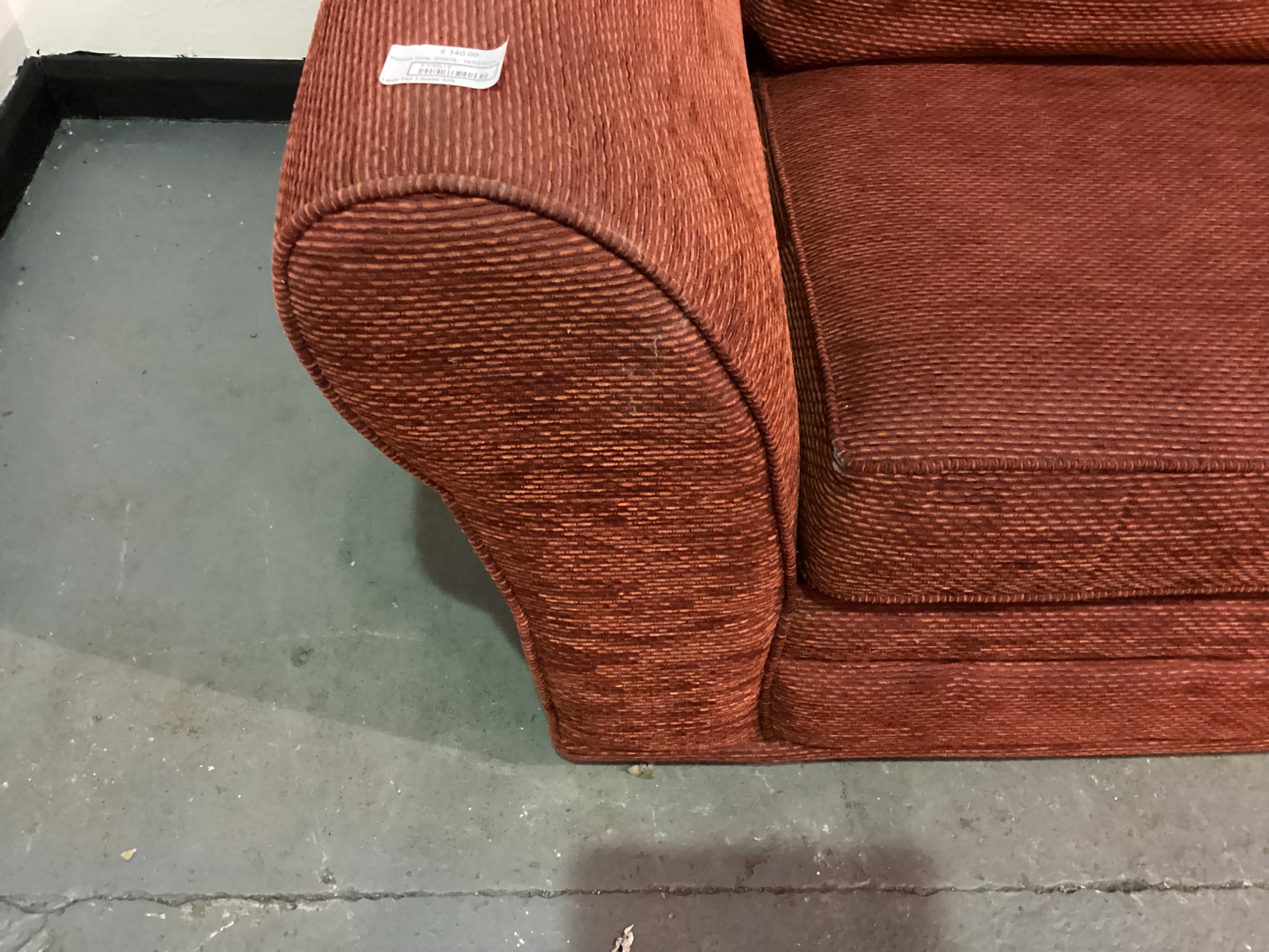 Large Red 3 Seater Fabric Sofa 