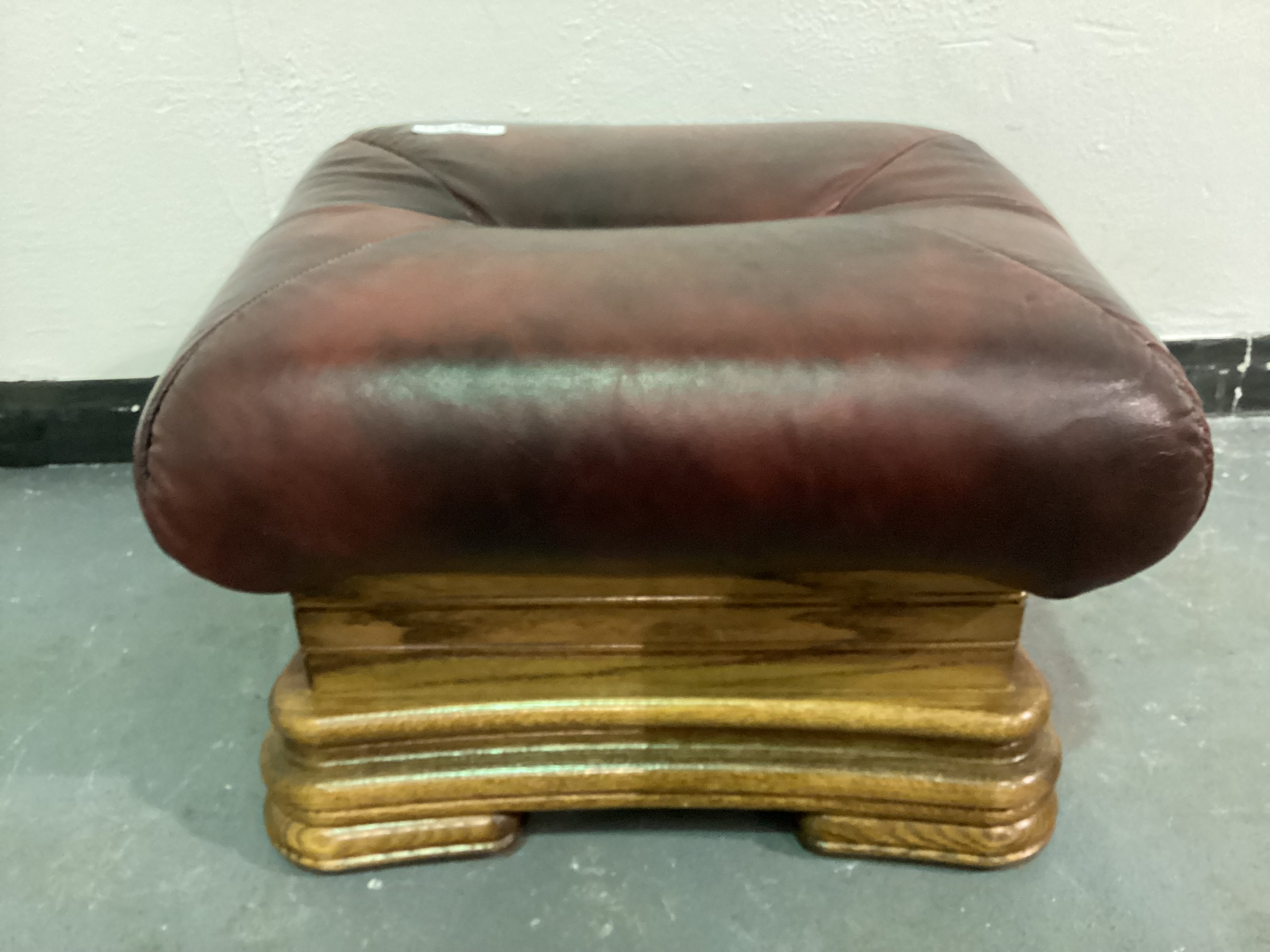 Red Leatherette and Wooden Footstool
