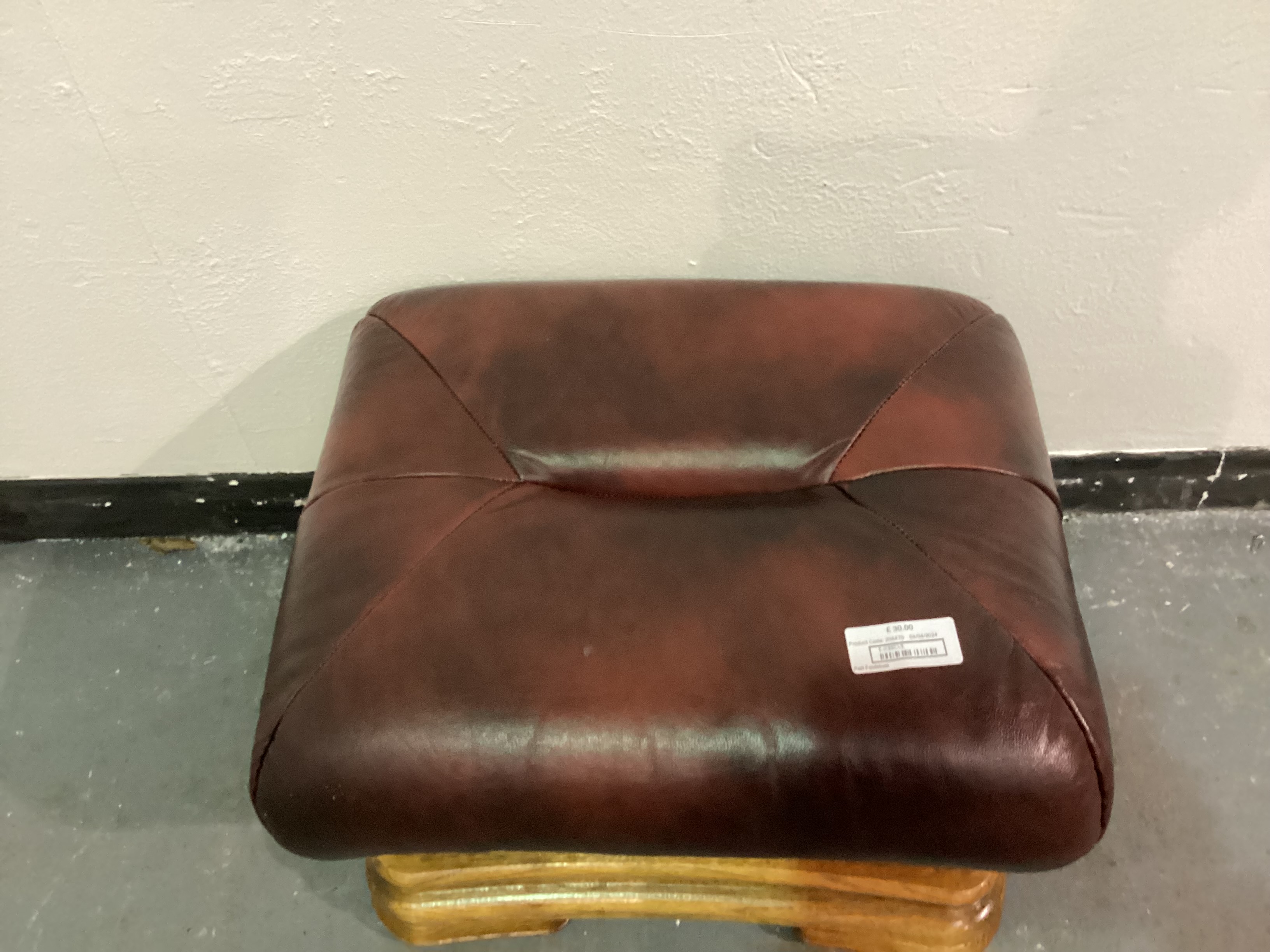 Red Leatherette and Wooden Footstool