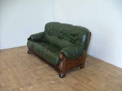 Green Leather 3 Seater Sofa