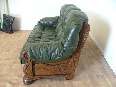 Green Leather 3 Seater Sofa