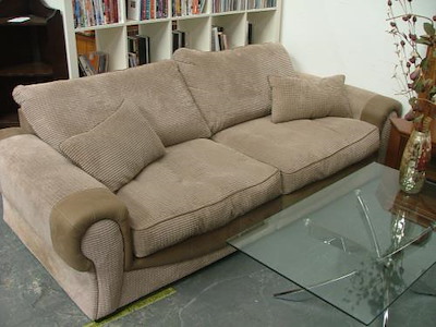Fabric + Leather 3 Seater Sofa